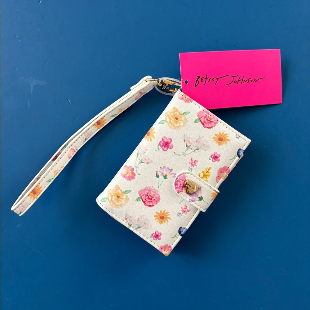 Bretsey Johnson Floral Tab Card Case Wallet with Wristlet Keychain